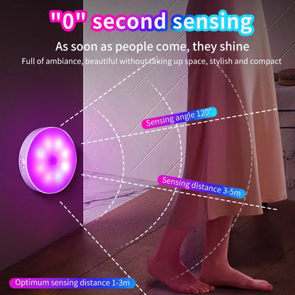 Wireless Magnetic Night Light, Round Motion Sensor Lights, Colorful LED for Kitchen Cabinet, Bedroom Atmosphere Decor
