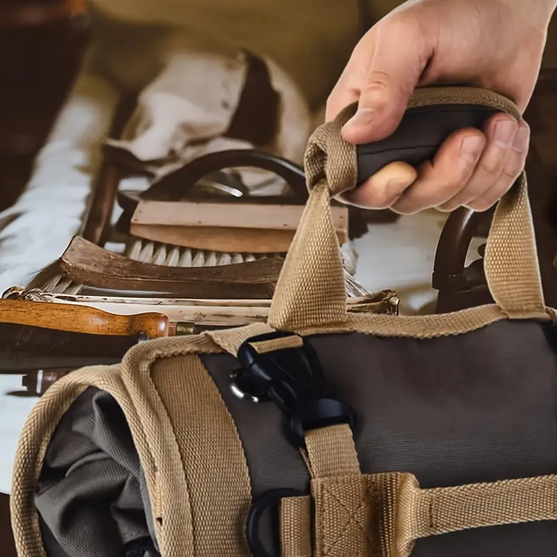 Canvas Tool Roll-Up Kit, Multi-Function Large Capacity Hanging Bag, Car Storage Organizer, Camping Gear Zipper Carrier