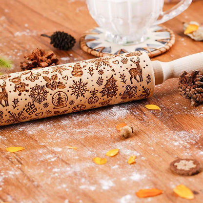 Christmas Leaf Hive Wooden Embossed Rolling Pin  Deep Engraved Holiday Baking Tool For Cookies Past 2