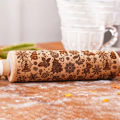 Christmas Leaf Hive Wooden Embossed Rolling Pin  Deep Engraved Holiday Baking Tool For Cookies Past 3
