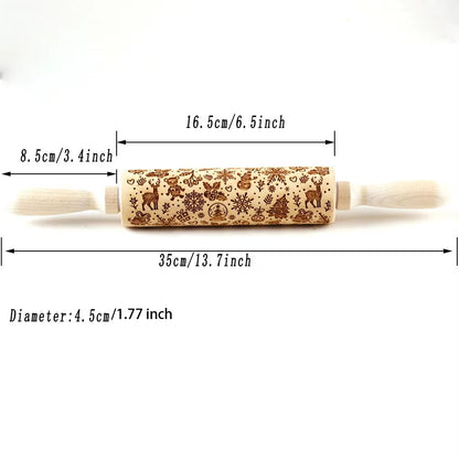 Christmas Leaf Hive Wooden Embossed Rolling Pin  Deep Engraved Holiday Baking Tool For Cookies Past 4