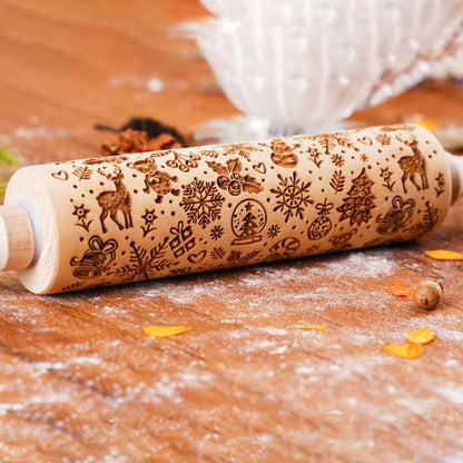 Christmas Leaf Hive Wooden Embossed Rolling Pin  Deep Engraved Holiday Baking Tool For Cookies Past 5