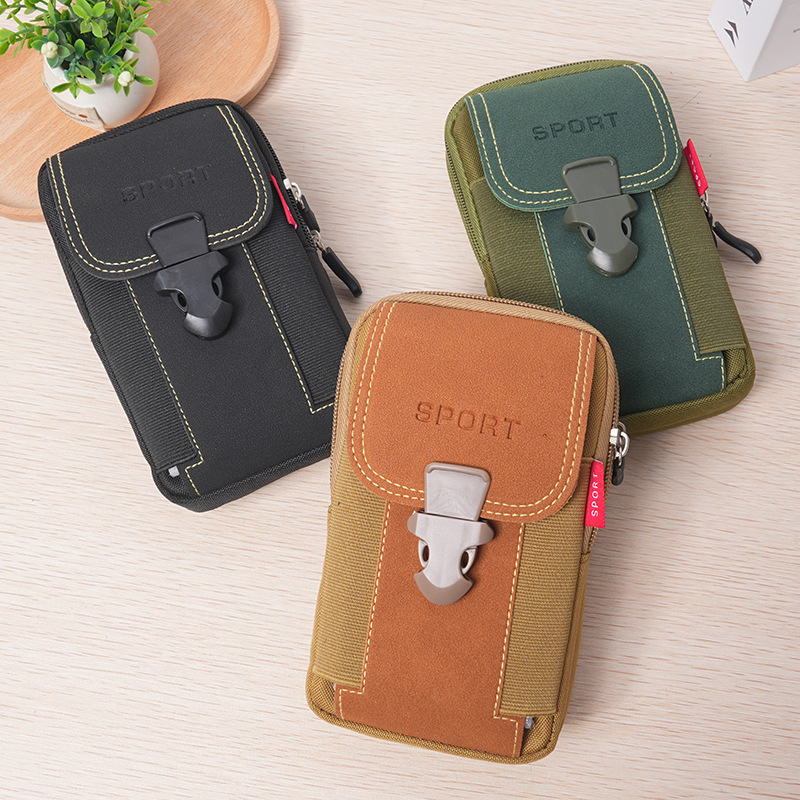 Outdoor Leather Mens Belt Backpack Fashionable And Multifunctional Soft Bag Travel Sports Phone Cas 1