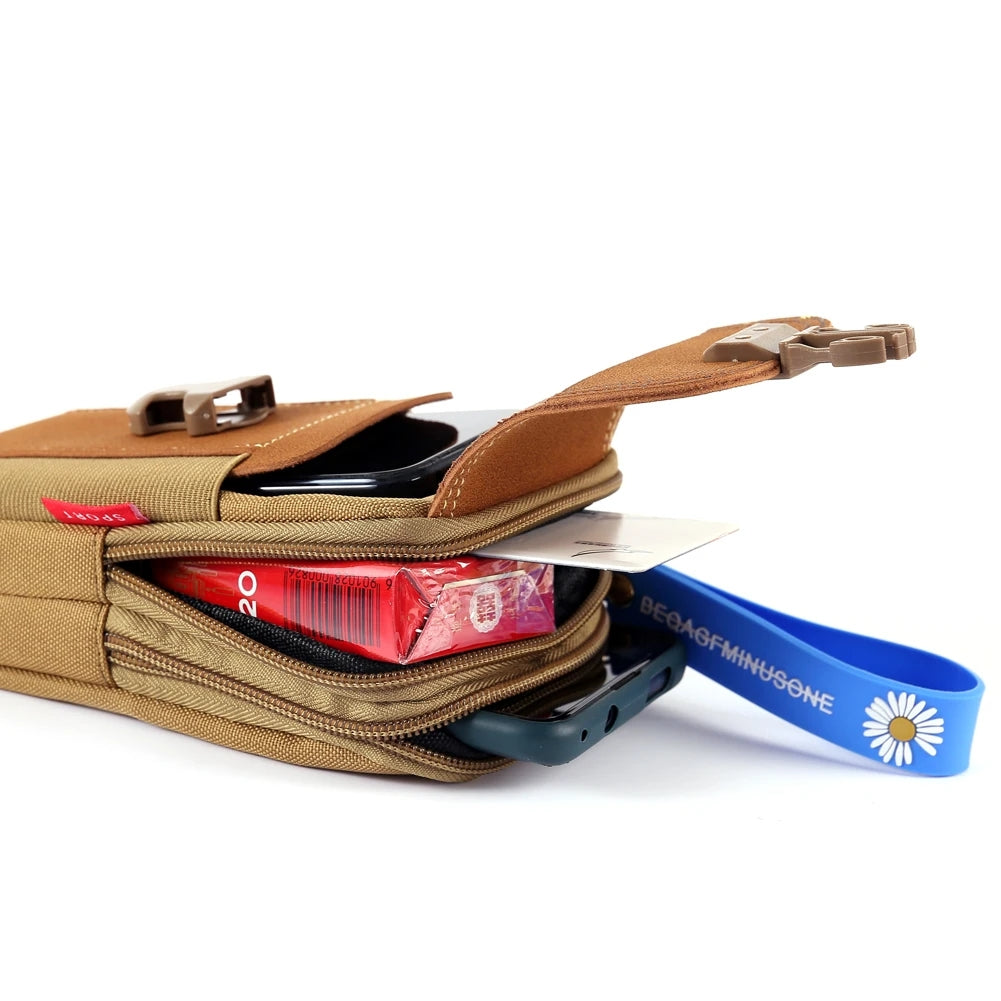 Outdoor Leather Mens Belt Backpack Fashionable And Multifunctional Soft Bag Travel Sports Phone Cas 4
