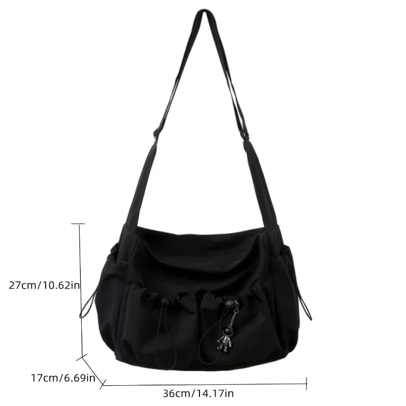 Spacious Crossbody Bag, Stylish Drawstring Accent, Secure Zipper Closure, Fashionable Bag