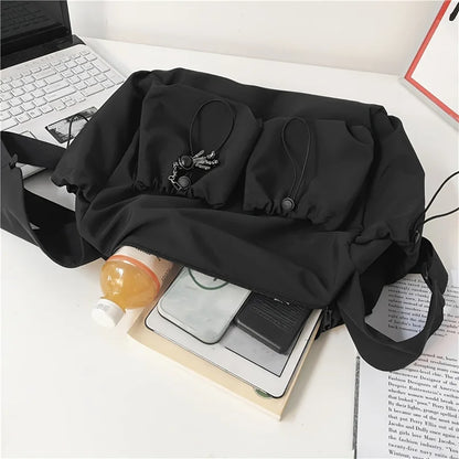 Spacious Crossbody Bag, Stylish Drawstring Accent, Secure Zipper Closure, Fashionable Bag