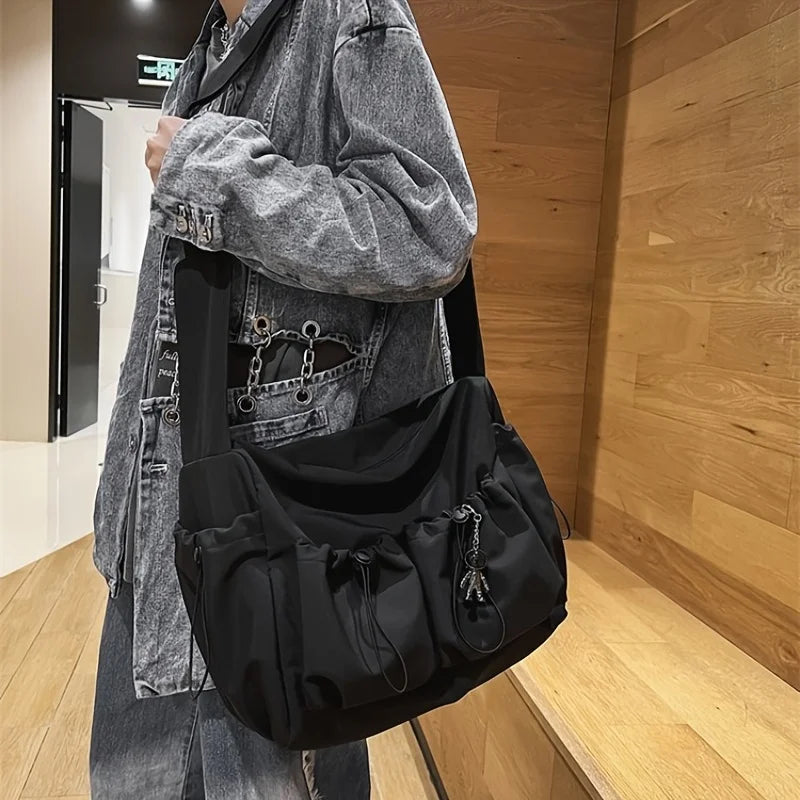 Spacious Crossbody Bag, Stylish Drawstring Accent, Secure Zipper Closure, Fashionable Bag