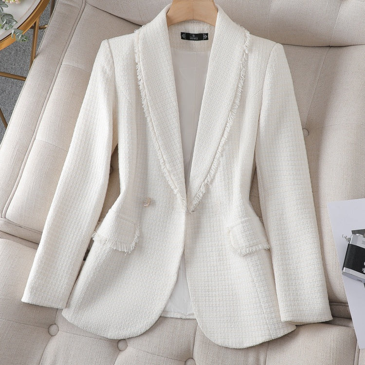 Ladies Premium Quality Blazer, Women Spring Fashion Thin Polyester Fabric, Folded Design Small Suit Jacket Coat
