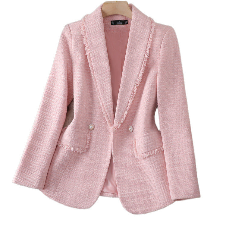 Ladies Premium Quality Blazer, Women Spring Fashion Thin Polyester Fabric, Folded Design Small Suit Jacket Coat