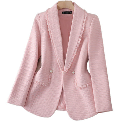 Ladies Premium Quality Blazer, Women Spring Fashion Thin Polyester Fabric, Folded Design Small Suit Jacket Coat