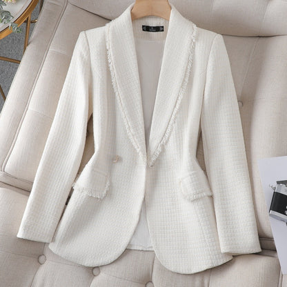 Ladies Premium Quality Blazer, Women Spring Fashion Thin Polyester Fabric, Folded Design Small Suit Jacket Coat