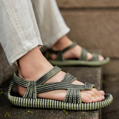 Stylish Summer Mens Straw Sandals Durable Outdoor Casual Shoes  Beach FlipFlops 1