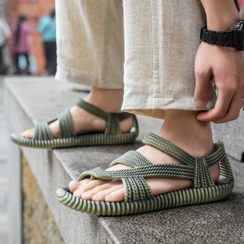 Stylish Summer Mens Straw Sandals Durable Outdoor Casual Shoes  Beach FlipFlops 4