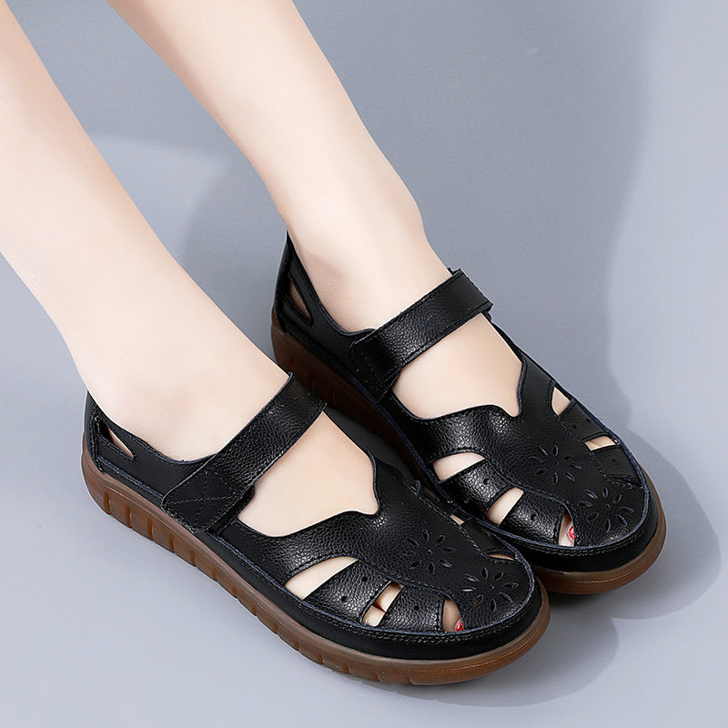 Womens Fashion Sandals, Breathable Leather Slippers & Non-Slip Casual Roman Shoes for Summer Comfort