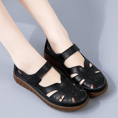 Womens Fashion Sandals, Breathable Leather Slippers & Non-Slip Casual Roman Shoes for Summer Comfort