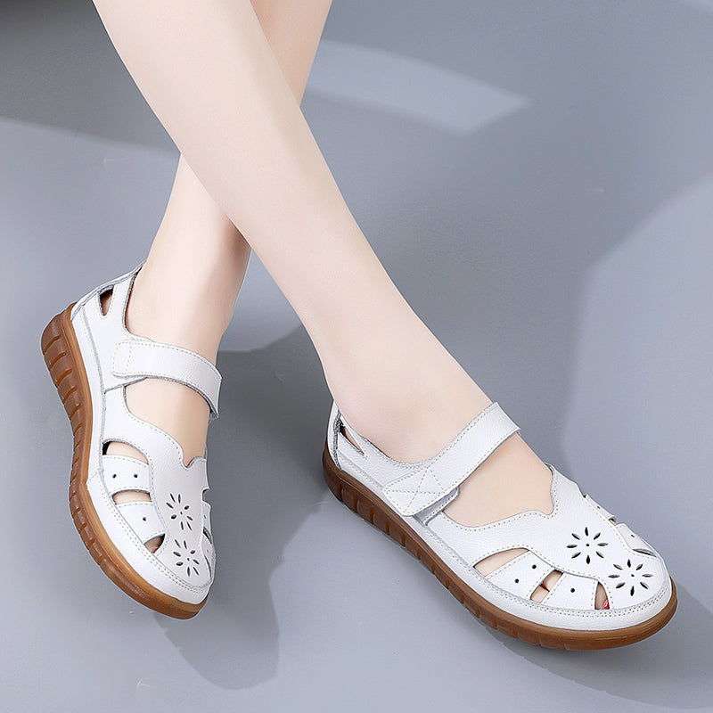 Womens Fashion Sandals, Breathable Leather Slippers & Non-Slip Casual Roman Shoes for Summer Comfort