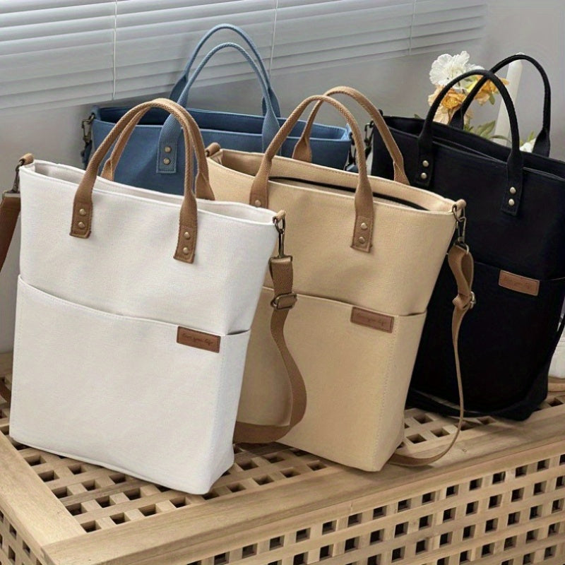 European Style Canvas Tote Bag, High Quality Shoulder Bag, Everyday Versatile Crossbody with Zipper Closure