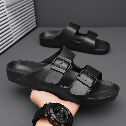 Mens Summer Adjustable EVA Cloud Slides, Soft, Non-Slip Lightweight Beach Sandals with Flat Comfort Design