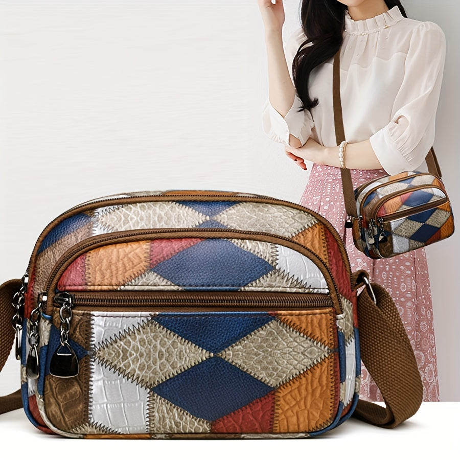 Stylish Contrast Color Matching, Geometric Mini Crossbody Bag, Small Multi Pocket Daily Commuter