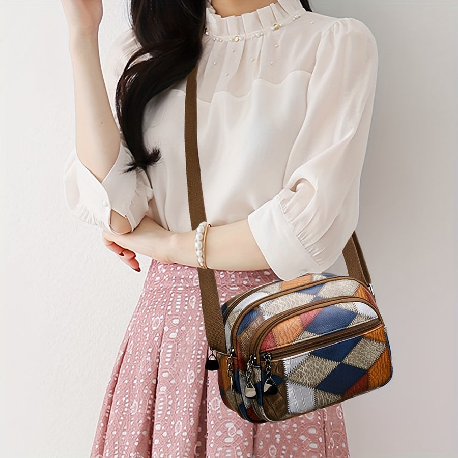 Stylish Contrast Color Matching, Geometric Mini Crossbody Bag, Small Multi Pocket Daily Commuter