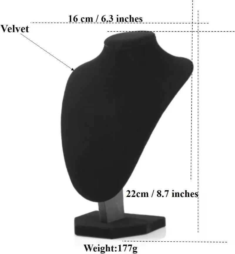 Black Velvet Jewelry Display Stand Set  2Piece Necklace Holder Mannequin Bust For Professional Show 1