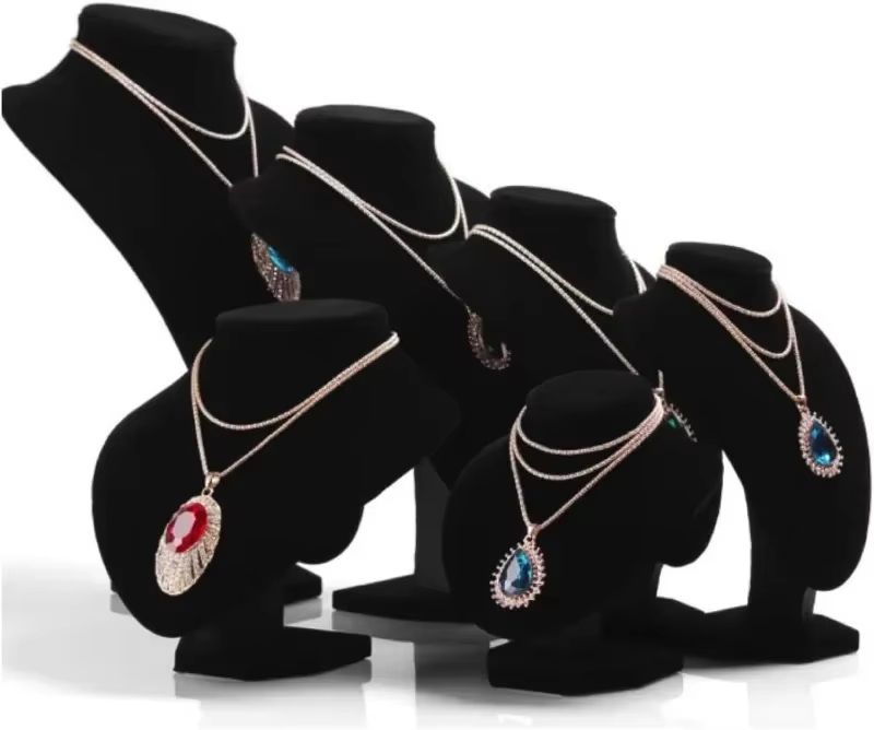 Black Velvet Jewelry Display Stand Set  2Piece Necklace Holder Mannequin Bust For Professional Show 5