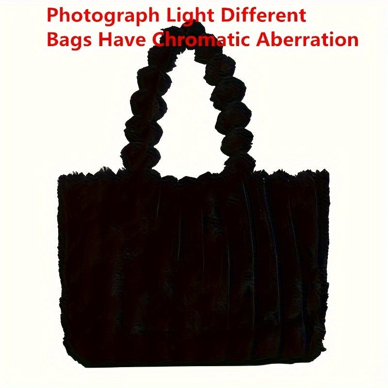 Soft Striped Faux Fur Shoulder Bag, Luxurious Autumn Winter Plush Tote Bag, Comfortable Handheld Strap Fashion Purse
