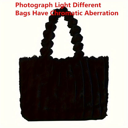 Soft Striped Faux Fur Shoulder Bag, Luxurious Autumn Winter Plush Tote Bag, Comfortable Handheld Strap Fashion Purse