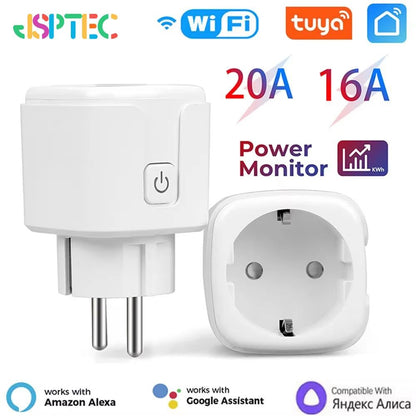 Tuya Smart WiFi Plug with Power Monitoring – 16A/20A Smart Socket for Google Assistant & Alexa
