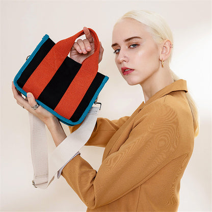 Versatile Handbag, Contrast Color Tote Bag, Fashionable Crossbody Shoulder Bags, Top Quality Canvas Bag, Perfect for Dai