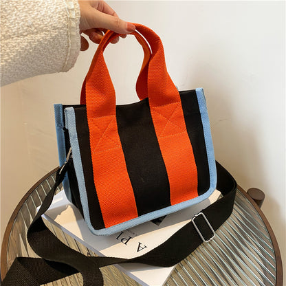 Versatile Handbag, Contrast Color Tote Bag, Fashionable Crossbody Shoulder Bags, Top Quality Canvas Bag, Perfect for Dai