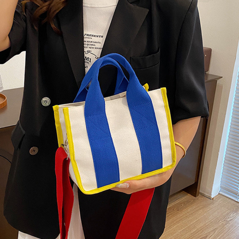 Versatile Handbag, Contrast Color Tote Bag, Fashionable Crossbody Shoulder Bags, Top Quality Canvas Bag, Perfect for Dai