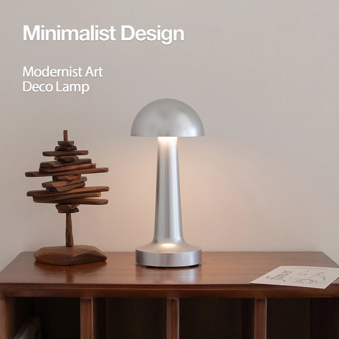 Cordless LED Table Lamp, Modernist Art Deco Design, Touch Control Desk Lamp for Home Decor