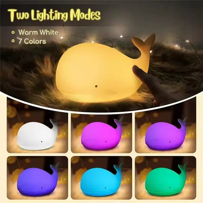 Cute Whale Night Light, USB Rechargeable Silicone Lamp, Kids Room Decor, Animal Table LED Light, Childrens Gift