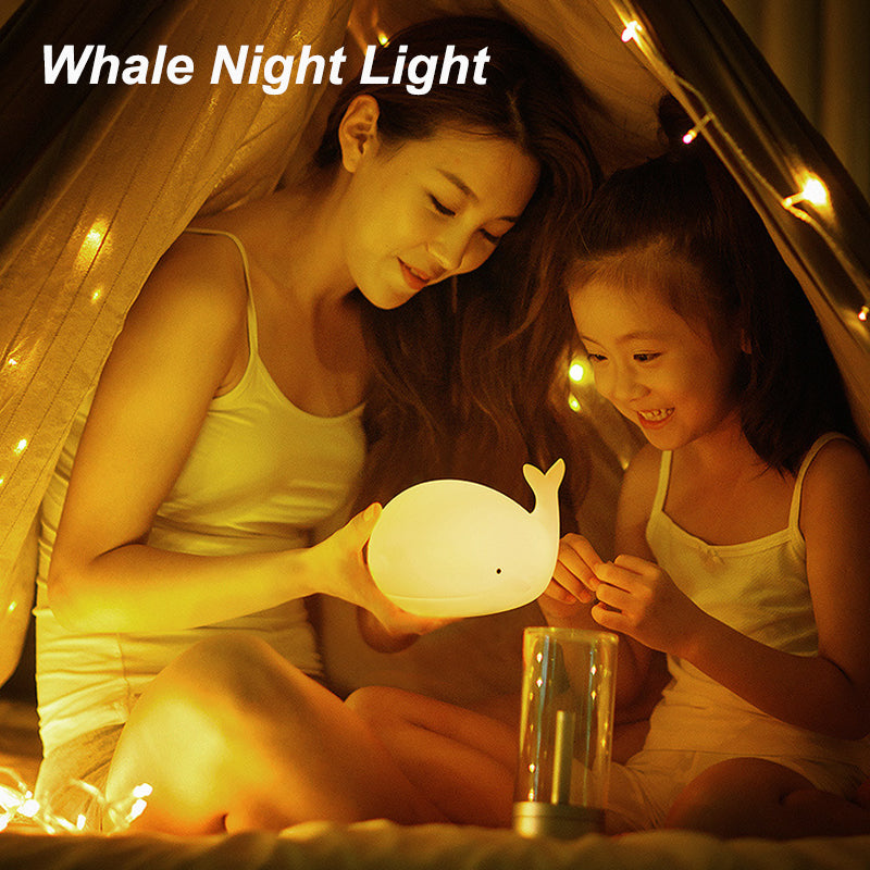Cute Whale Night Light, USB Rechargeable Silicone Lamp, Kids Room Decor, Animal Table LED Light, Childrens Gift