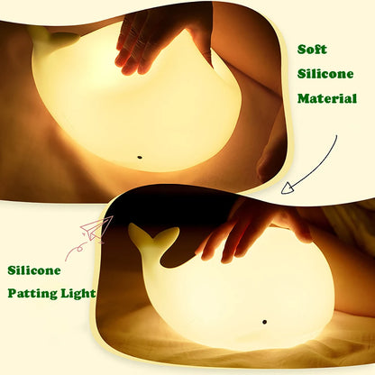 Cute Whale Night Light, USB Rechargeable Silicone Lamp, Kids Room Decor, Animal Table LED Light, Childrens Gift