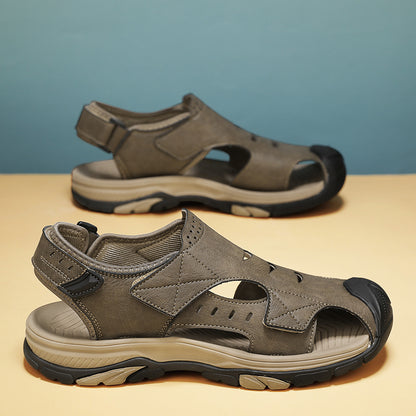 Mens Genuine Leather Summer Sandals Breathable Outdoor Fashion Flats  Antiskid Beach Shoes 7