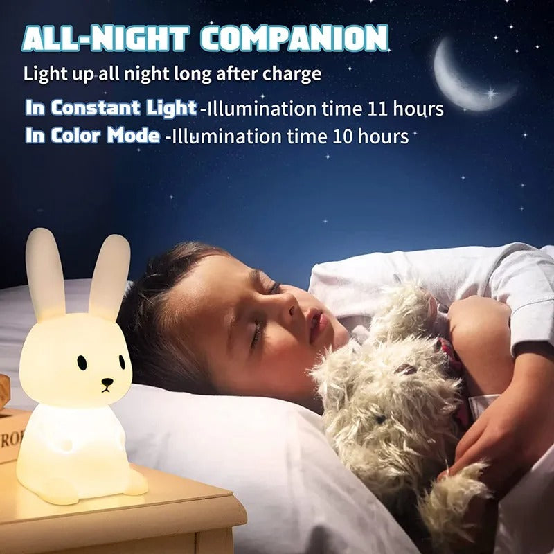 Cute Animal Night Light, Silicone Rabbit LED Lamp, Touch Sensor for Kids, Baby Bedroom Decor, Child Home Gift