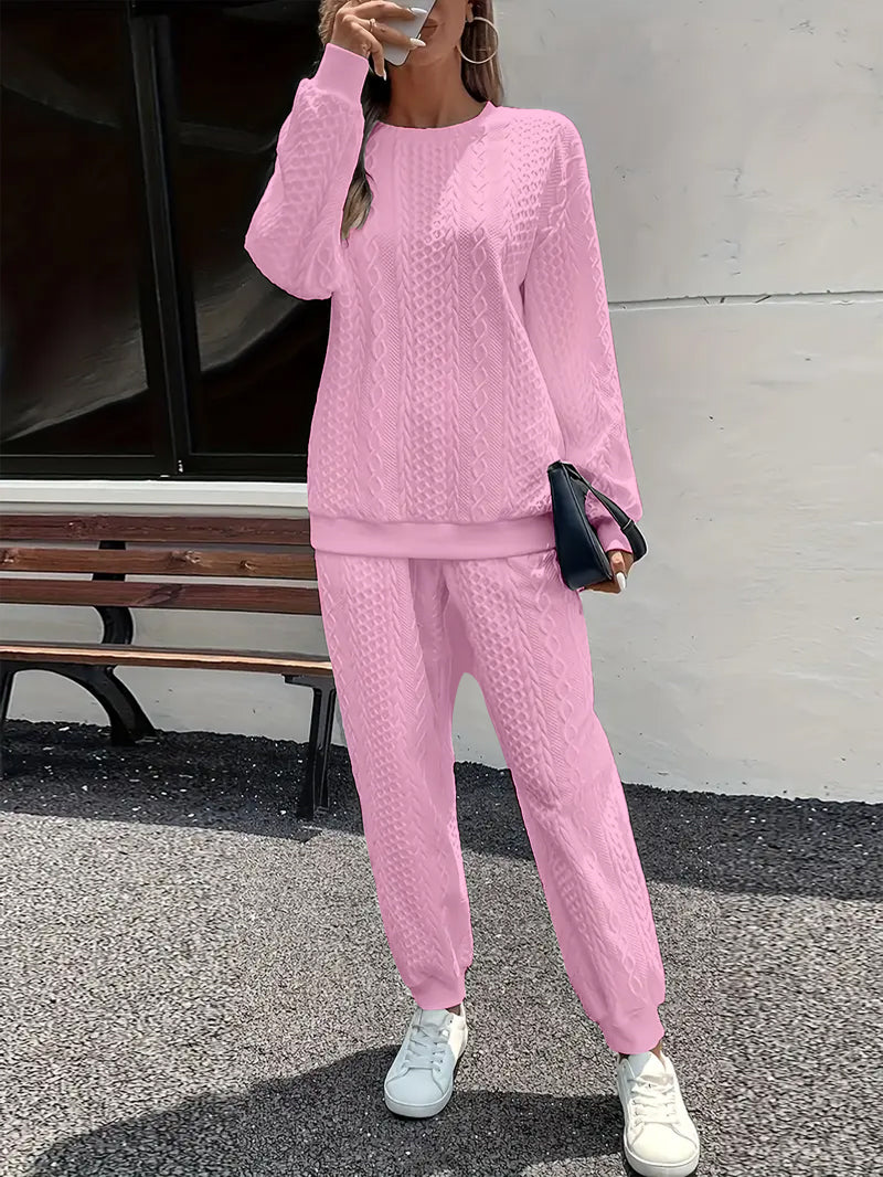Comfortable Autumn and Winter Outfit, Womens Twist Knit Textured Home Two-Piece Set, Casual Fashion Wear