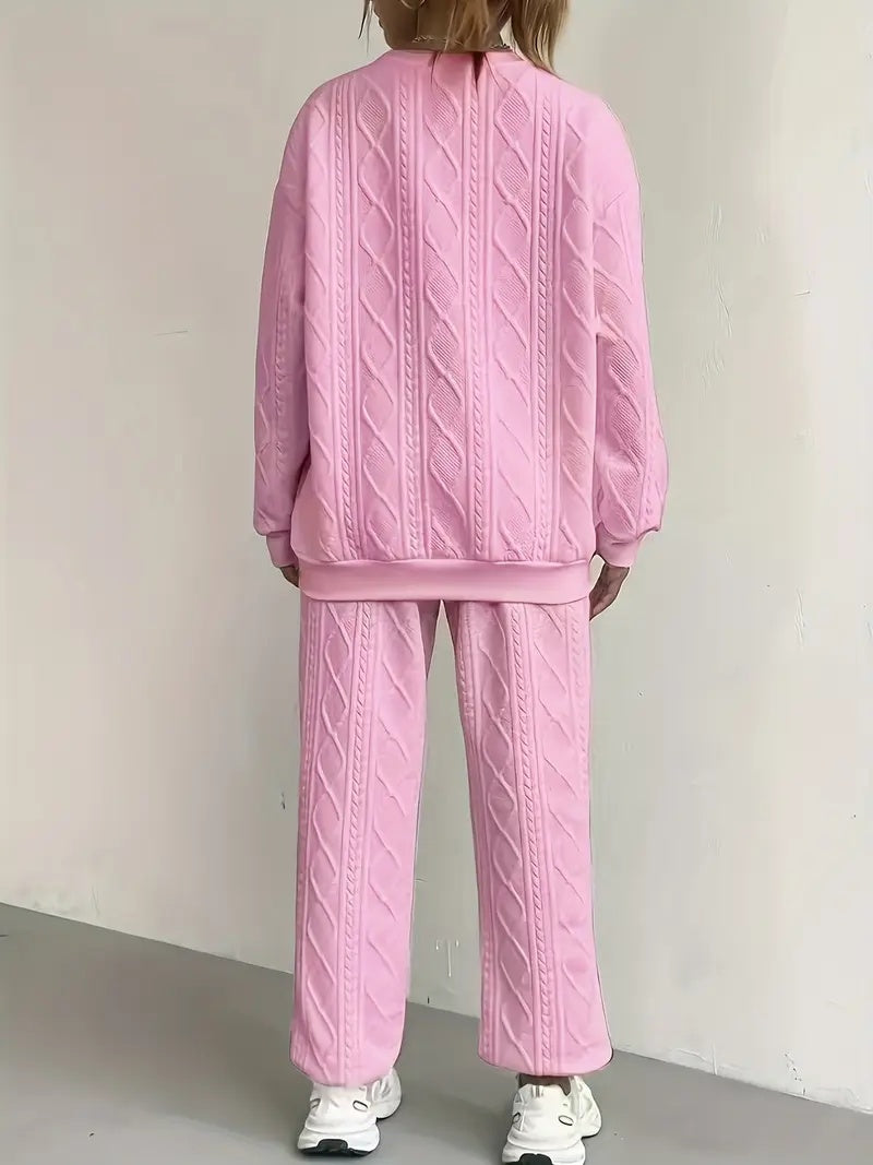 Comfortable Autumn and Winter Outfit, Womens Twist Knit Textured Home Two-Piece Set, Casual Fashion Wear