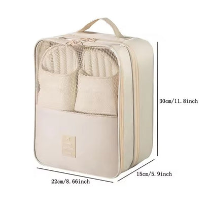 Waterproof Portable Shoe Bag, Black Gray Travel Organizer, 3 Layer Storage for Suitcase and Hanging Shoes