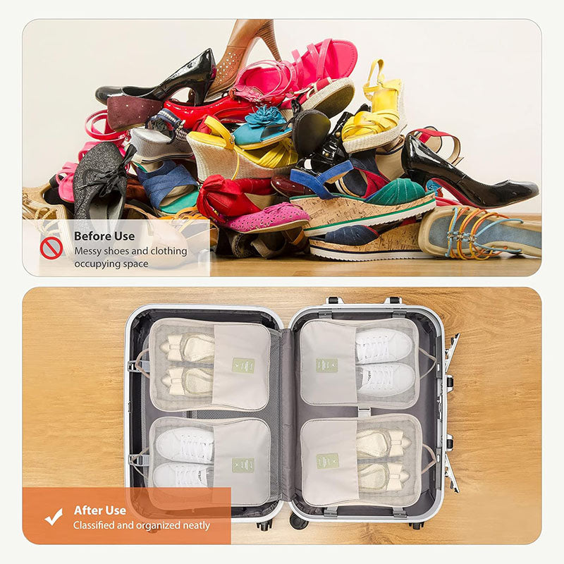 Waterproof Portable Shoe Bag, Black Gray Travel Organizer, 3 Layer Storage for Suitcase and Hanging Shoes
