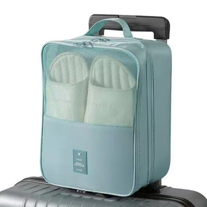 Waterproof Portable Shoe Bag, Black Gray Travel Organizer, 3 Layer Storage for Suitcase and Hanging Shoes