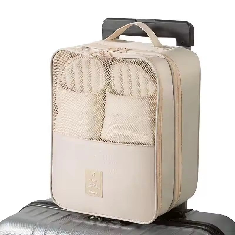 Waterproof Portable Shoe Bag, Black Gray Travel Organizer, 3 Layer Storage for Suitcase and Hanging Shoes