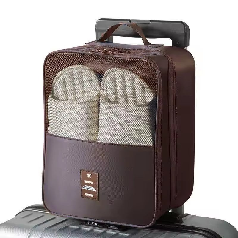 Waterproof Portable Shoe Bag, Black Gray Travel Organizer, 3 Layer Storage for Suitcase and Hanging Shoes