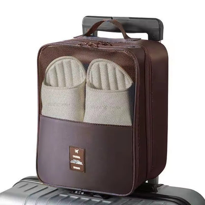 Waterproof Portable Shoe Bag, Black Gray Travel Organizer, 3 Layer Storage for Suitcase and Hanging Shoes