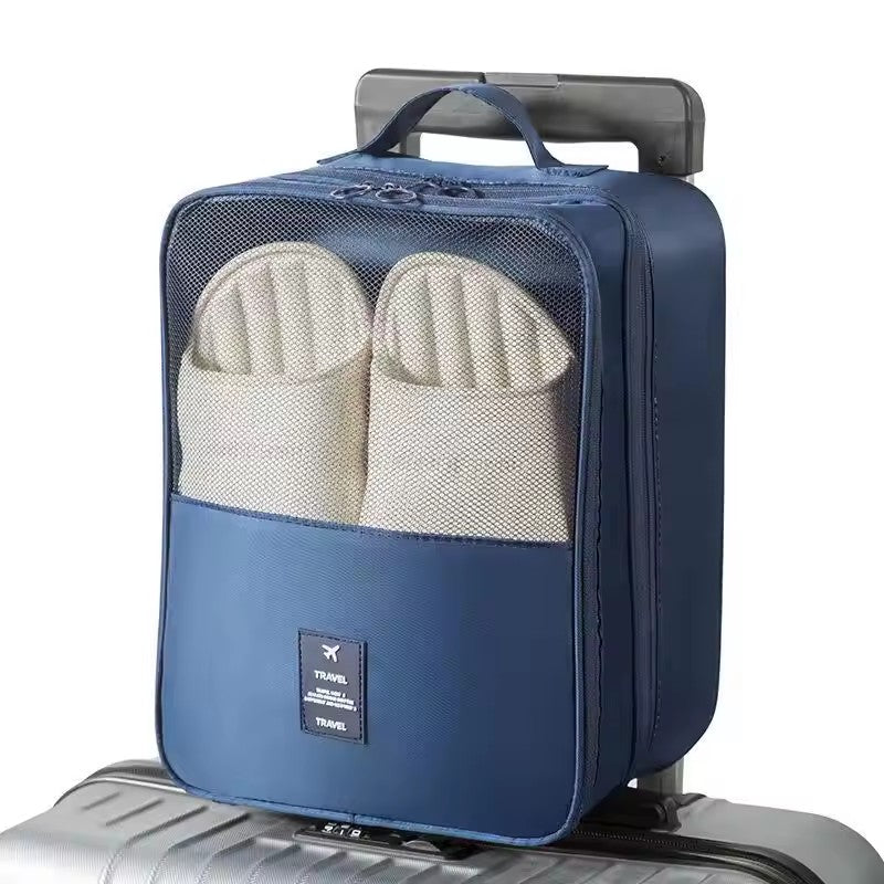 Waterproof Portable Shoe Bag, Black Gray Travel Organizer, 3 Layer Storage for Suitcase and Hanging Shoes