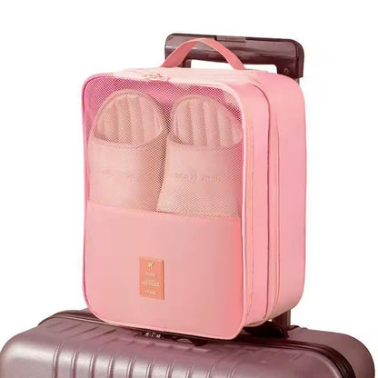 Waterproof Portable Shoe Bag, Black Gray Travel Organizer, 3 Layer Storage for Suitcase and Hanging Shoes