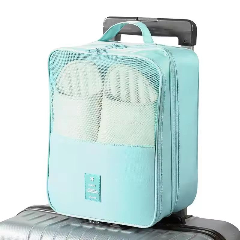 Waterproof Portable Shoe Bag, Black Gray Travel Organizer, 3 Layer Storage for Suitcase and Hanging Shoes