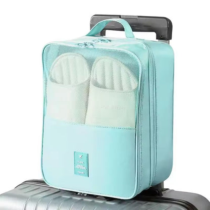 Waterproof Portable Shoe Bag, Black Gray Travel Organizer, 3 Layer Storage for Suitcase and Hanging Shoes
